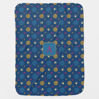Pattern  geometric dark  blue yellow orange red baby blanket