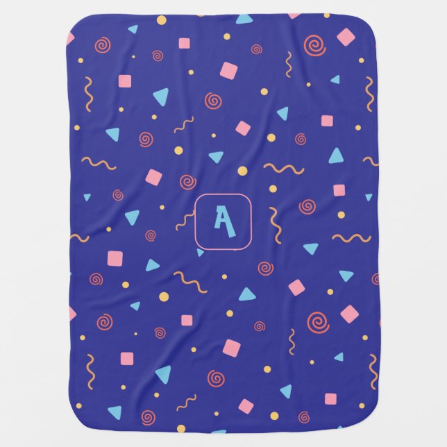 Pattern geometric yellow orange blue elegant baby blanket (Front)