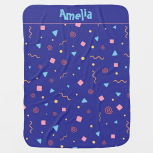 Pattern geometric yellow orange blue elegant name baby blanket