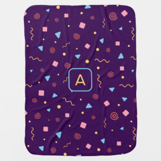 Pattern geometric yellow orange purple initial baby blanket