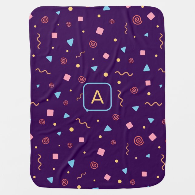 Pattern geometric yellow orange purple initial baby blanket (Front)