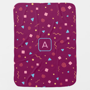Pattern geometric yellow orange purple initial baby blanket