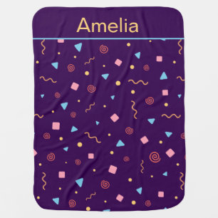 Pattern geometric yellow orange purple name baby blanket