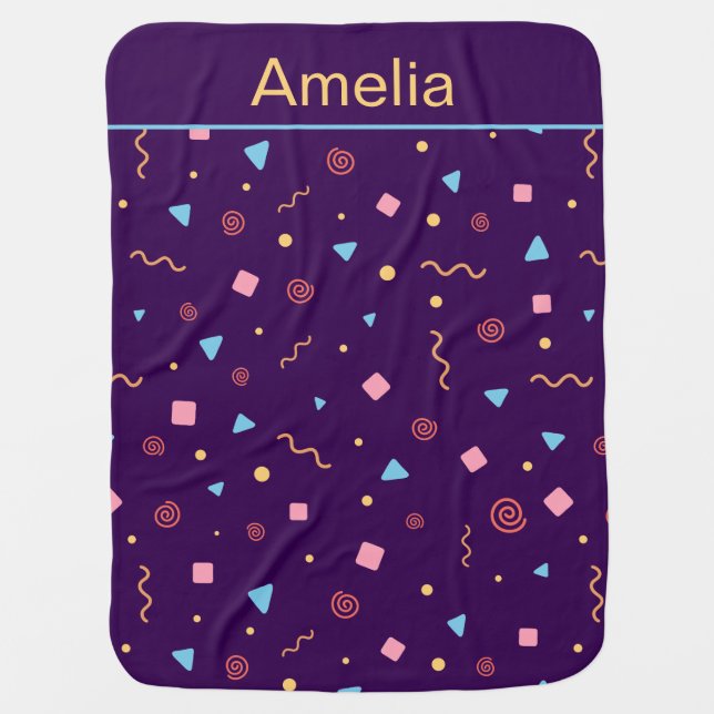Pattern geometric yellow orange purple name baby blanket (Front)