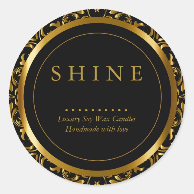 Pattern Gold and Black Frame Classic Round Sticker (Front)