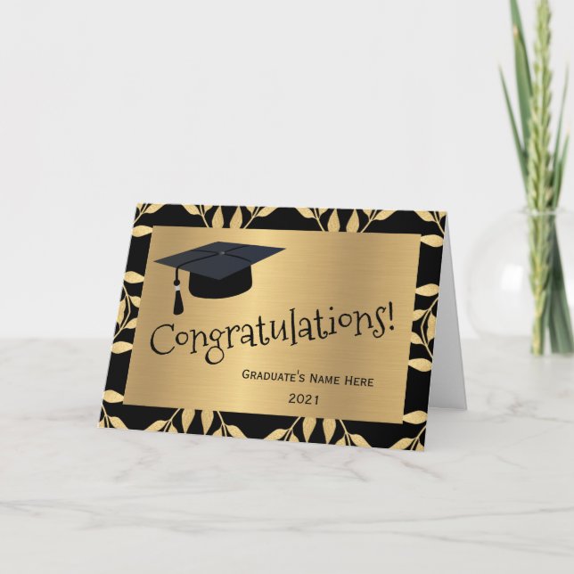 Pattern Gold Black Congratulations Graduation Card (Front)