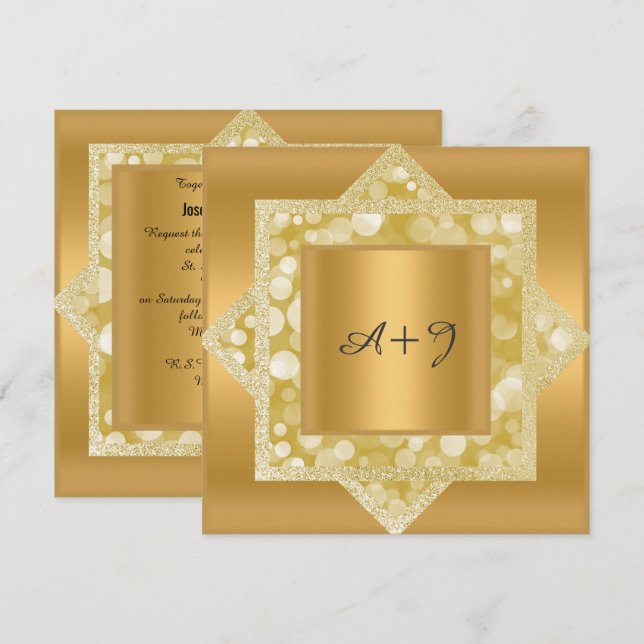 PATTERN GOLD GLITTER WEDDING INVITATION (Front/Back)