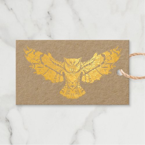 Pattern Gold Your Info Business Logo Owl Foil Gift Tags
