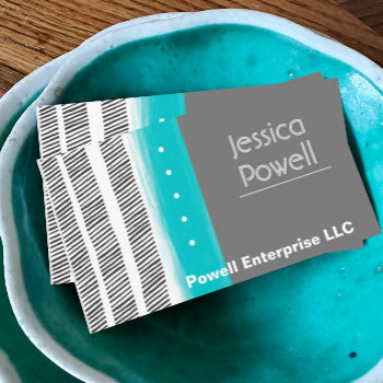 Pattern Gray White And Turquoise Artistic Design Business Card by annpowellart at Zazzle