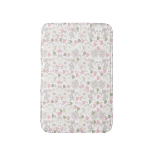 pattern  green and pink hearts and white roses bath mat