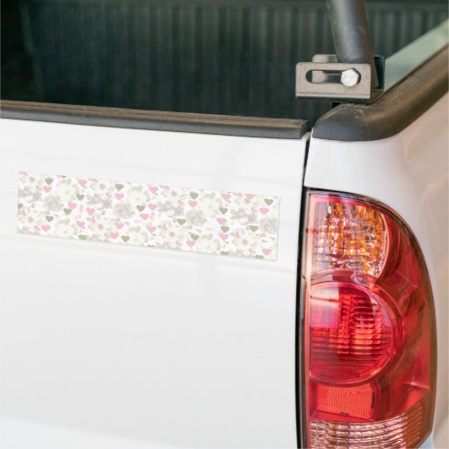 pattern  green and pink hearts and white roses bumper sticker