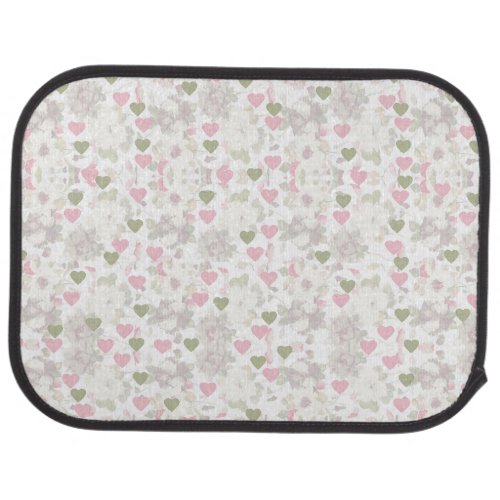 pattern  green and pink hearts and white roses car floor mat