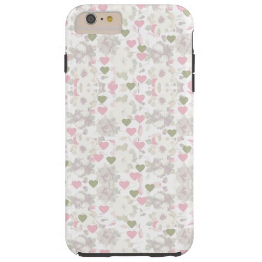 pattern  green and pink hearts and white roses tough iPhone 6 plus case