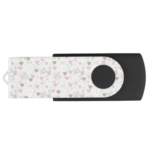  pattern  green and pink hearts and white roses flash drive