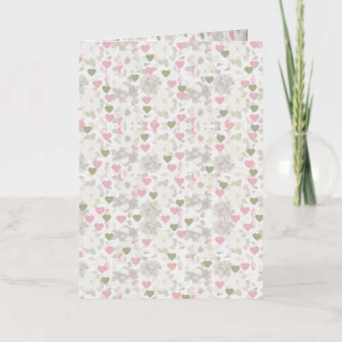 pattern  green and pink hearts and white roses foil greeting card