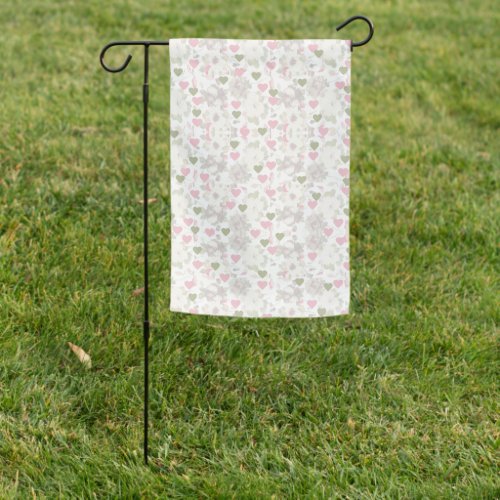 pattern  green and pink hearts and white roses garden flag