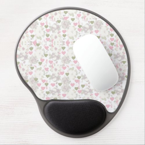 pattern  green and pink hearts and white roses gel mouse pad