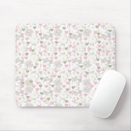  pattern  green and pink hearts and white roses mouse pad