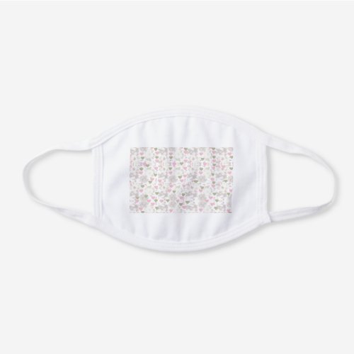 pattern  green and pink hearts and white roses white cotton face mask