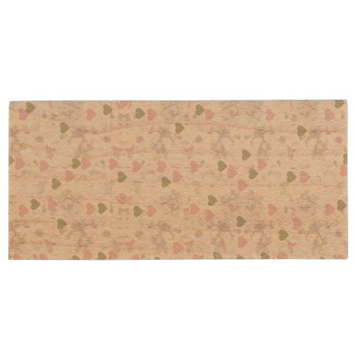  pattern  green and pink hearts and white roses wood flash drive