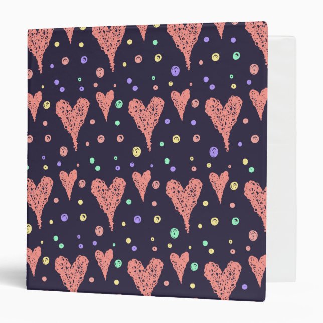 Pattern Hearts Colorful Girly Modern Cute     3 Ring Binder (Front/Inside)