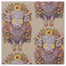 Pattern highland cow sunflower yellow flowers