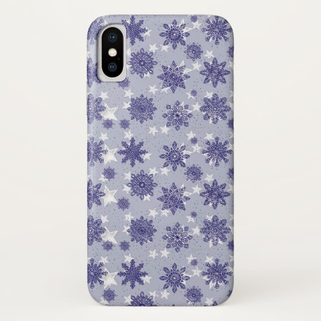 Pattern Holiday Blue Snowflake Winter Chic Case-Mate iPhone Case (Back)