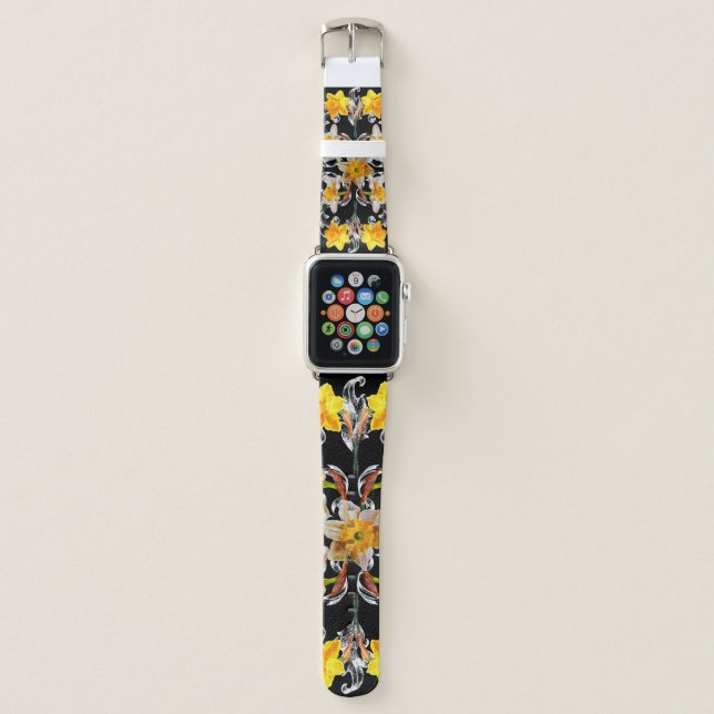 Pattern in baroque style with flowers narcissus on apple watch band (Front)