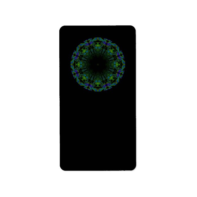 Pattern in Black and Peacock Colors. Label (Front)