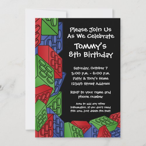 Pattern - Kids Building Blocks Birthday Party Custom Invitations