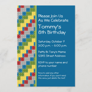 Pattern - Kids Building Blocks Birthday Party Invitation