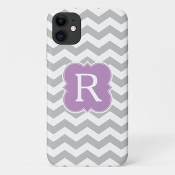 Pattern Lavender And Gray Monogram Chevron Iphone 11 Case by whimsydesigns at Zazzle