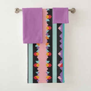 Pattern mix colorful stripes and triangles bath towel set