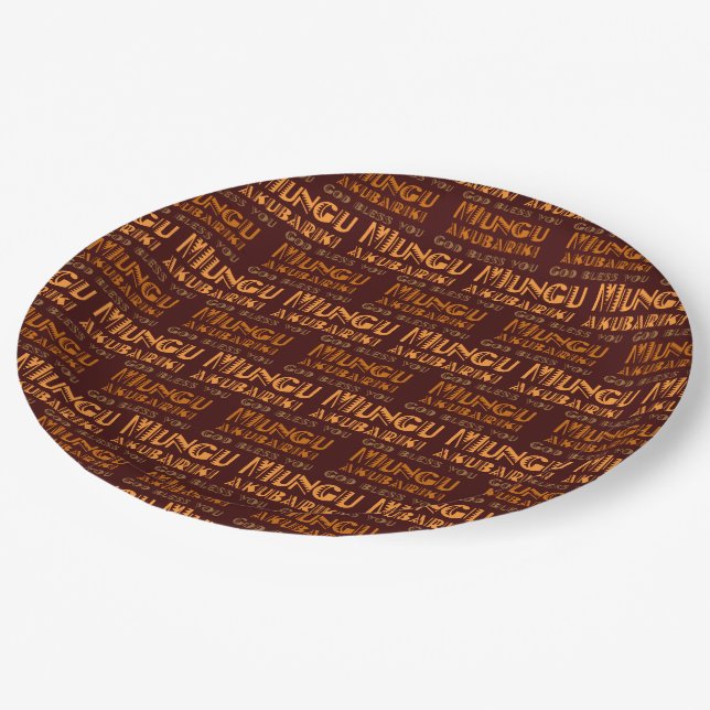 Pattern Mungu Akubariki, God Bless You in Swahili  Paper Plates (Angled)