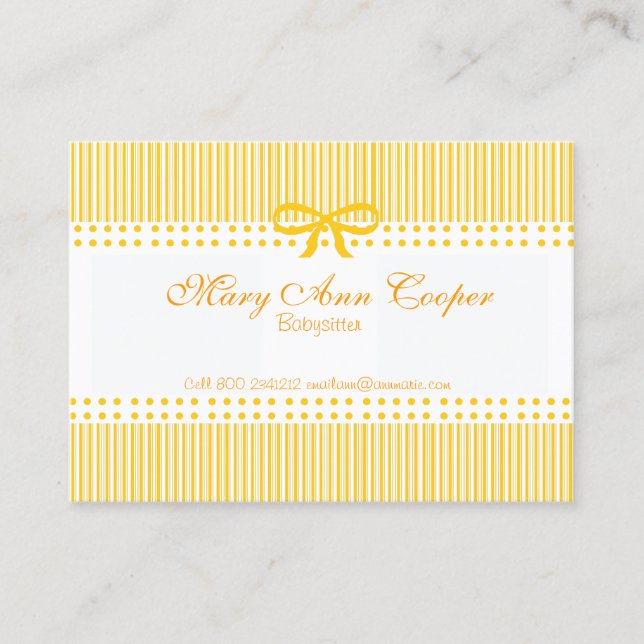 Pattern Mustard Yellow Babysitter Child Care Business Card (Front)