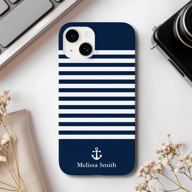 Pattern Navy blue and white bands Blue Navy Case-Mate iPhone Case (Creator Uploaded)