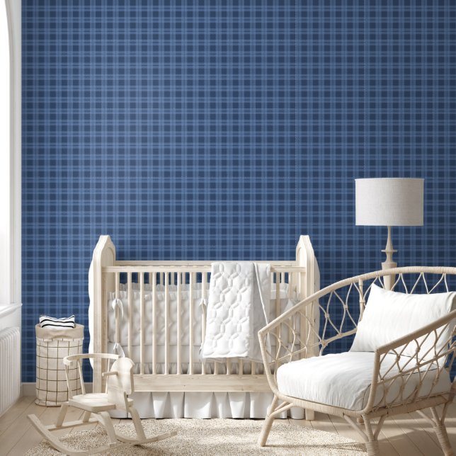 Pattern Navy Blue Plaid Checks Room Office  Wallpaper (Kids)