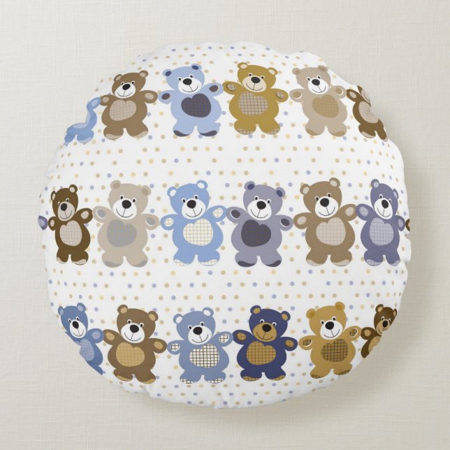 pattern of a toy teddy bear round pillow (Front)