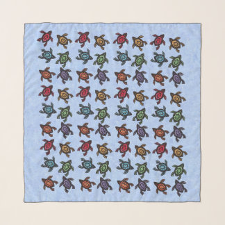 Pattern of Abstract Turtles Colorful Shells Blue Scarf