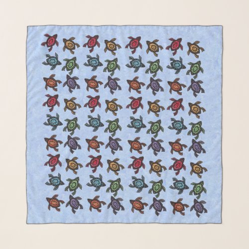 Pattern of Abstract Turtles Colorful Shells Blue Scarf