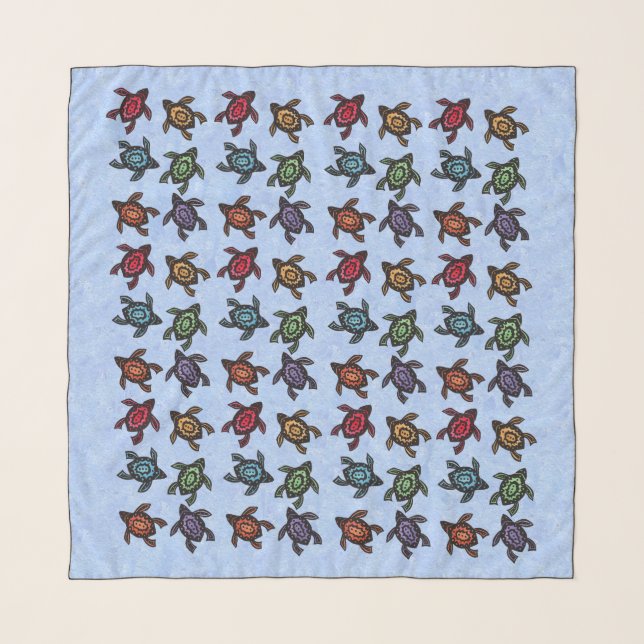 Pattern of Abstract Turtles Colorful Shells Blue Scarf (Front)
