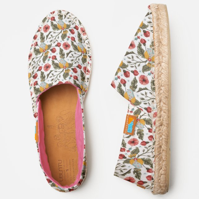 Pattern Of Adorable Bird And Red Flowers Espadrilles (Side)