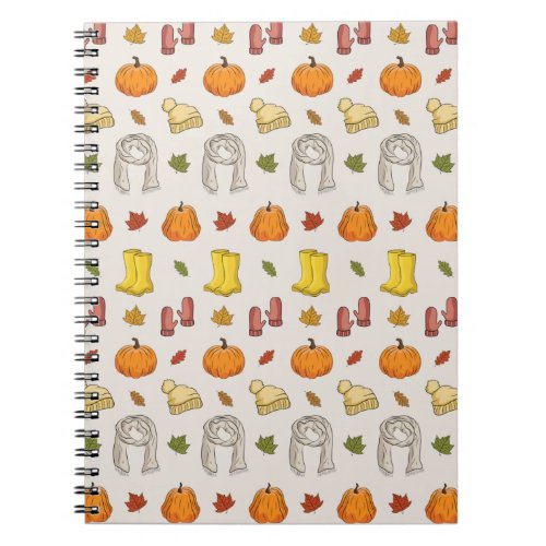 Pattern Of Autumn Objects With Pumpkins Notebook
