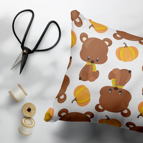 Pattern Of Bears Cute Bears Fall Pumpkins Accent Pillow