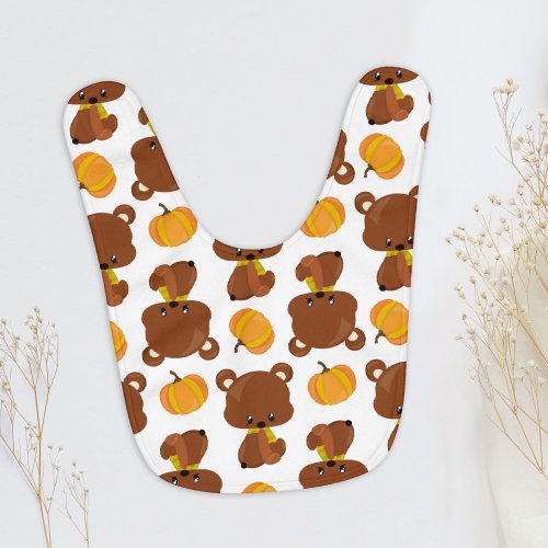 Pattern Of Bears Cute Bears Fall Pumpkins Baby Bib