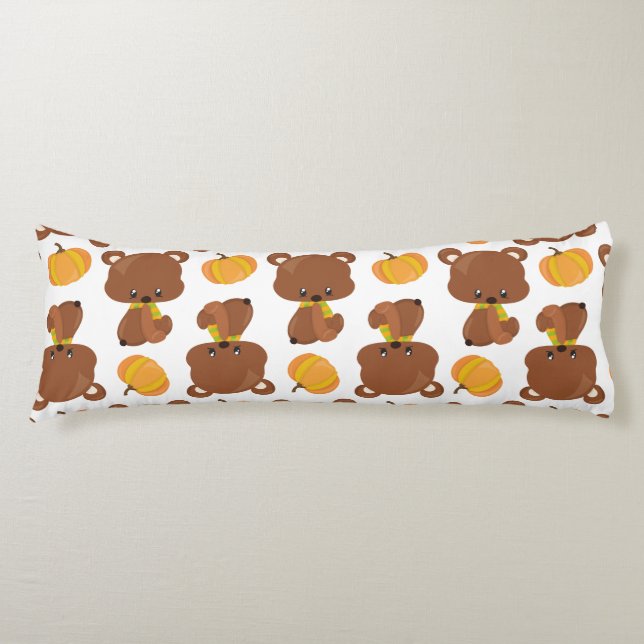 Pattern Of Bears, Cute Bears, Fall, Pumpkins Body Pillow (Front)