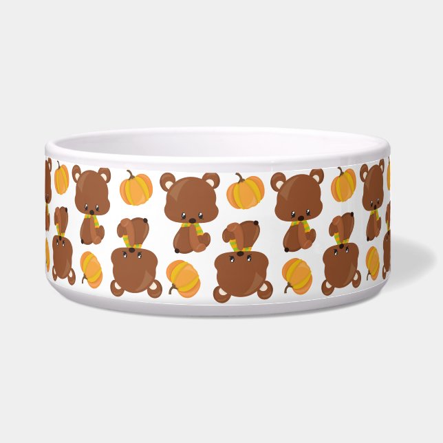 Pattern Of Bears, Cute Bears, Fall, Pumpkins Bowl (Front)