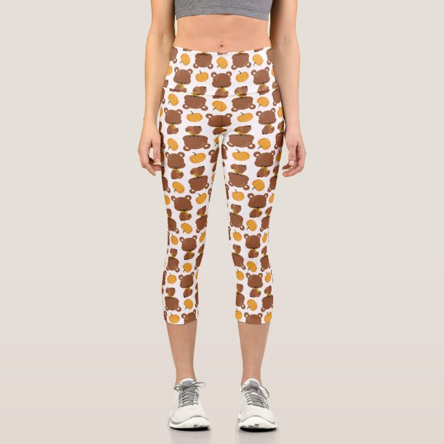Pattern Of Bears, Cute Bears, Fall, Pumpkins Capri Leggings (Front)