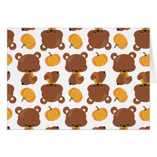 Pattern Of Bears, Cute Bears, Fall, Pumpkins Cards (Front Horizontal)