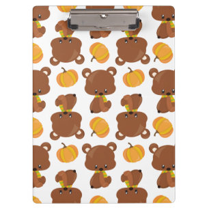 Pattern Of Bears, Cute Bears, Fall, Pumpkins Clipboard